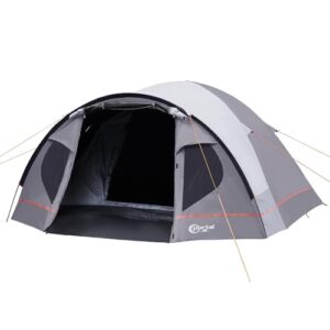 PORTAL Blackout Zelt für 3-4 Personen in grau mit Vorzelt, ideal für Camping und Outdoor-Aktivitäten, wasserdicht und stabil.