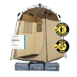 LUMALAND Premium Duschzelt in Braun, ideales mobiles Umkleidezelt für Camping, Festivals und Outdoor-Aktivitäten, wasserfest und windfest