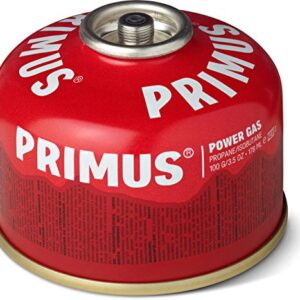 Primus Power Gas 100g Gaskartusche mit Sicherheitsventil für Outdoor-Aktivitäten und Camping.