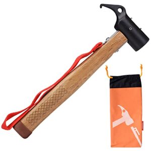 Vielseitiger Profiwoab Camping Hammer mit Holzgriff und Heringsauszieher für Outdoor-Aktivitäten, 31 cm.
