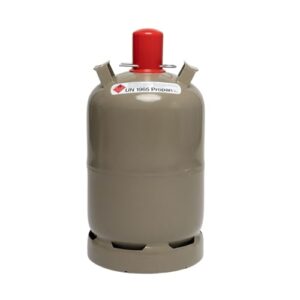 Regenerierte Propan Gasflasche 5kg und 11kg für sichere Nutzung beim Grillen, Camping und Heizen mit grau-rotem Design