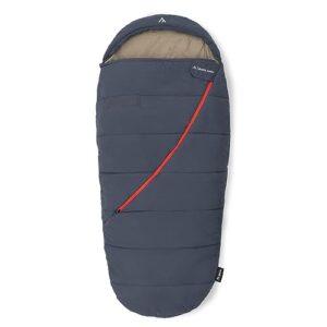 qeedo Buddy Junior Camping Kinderschlafsack in dunkelgrau mit rotem Reißverschluss und abgerundeter Kapuze, ideal für Kinder beim Camping im Frühjahr, Sommer und Herbst.