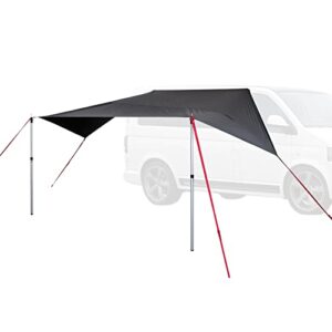 qeedo Motor Tarp Universal - schwarzes Sonnensegel für Camping und Outdoor-Aktivitäten, stabil gehalten von Teleskopstangen, idealer Schutz vor Sonne und Regen.