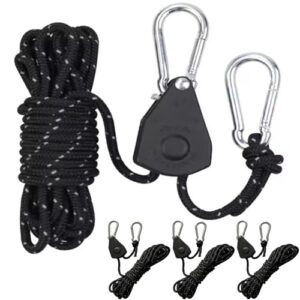 4 Stück reflektierende Abspannseile mit Seilspanner, ideal für Camping und Outdoor-Aktivitäten, aufgerollt in der Verpackung.