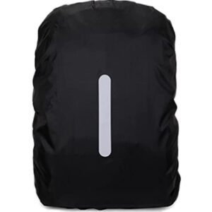 Reflektierender Rucksack Regenschutz aus wasserdichtem Polyester, ideal für Outdoor-Aktivitäten; schwarz mit reflektierendem Streifen für bessere Sichtbarkeit bei Nacht.