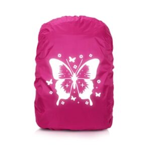 Wasserdichter Regenschutz Rucksack für Schulranzen in Pink mit Schmetterlingsmotiv, ideal für Jungen und Mädchen, schützt vor Regen und sorgt für Sichtbarkeit.