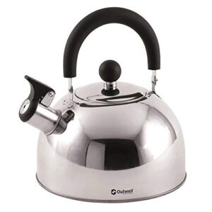 Silberner Edelstahl-Wasserkessel mit ergonomischem Griff und Ausgießer, ideal für Camping und Outdoor-Aktivitäten, 1,8 Liter Volumen.