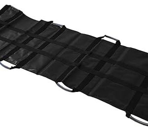 Schwarzes Rettungstragetuch nach EN 1865 aus robustem, PVC-beschichtetem Polyester, ideal für Notfälle und Bergungen.
