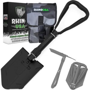 RHINO USA Klappspaten mit Hacke als multifunktionale Survival Ausrüstung für Outdoor-Aktivitäten, zuverlässig und robust, ideal zum Graben, Camping und Gärtnern.