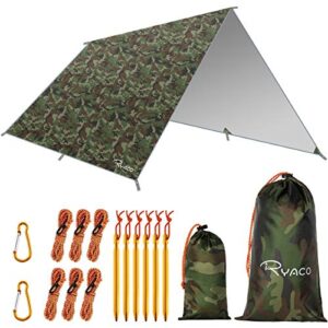 RYACO Tarp 3x3m wasserdicht, leichte Zeltplane mit Zubehör für Outdoor Aktivitäten wie Camping und Wandern