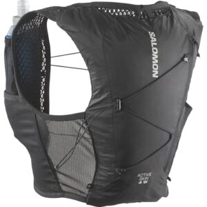 Salomon Active Skin 4 Hydrationsweste in Schwarz für Frauen, ideal für Trailrunning, Wandern und MTB mit Hydrationsflaschen und optimierten Verstaumöglichkeiten.