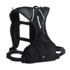 Schwarze Salomon Agile 2 Unisex Hydrationsweste für Trailrunning, Wandern und MTB mit reflektierenden Details und ergonomischem Design.
