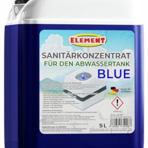 Sanitärflüssigkeit I Blue in einem 5-Liter-Kanister für die hygienische Reinigung von Campingtoiletten und Abwassertanks.