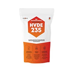 Verpackung des Schauch Superabsorber HVDE 235 Allrounders in modernem Design mit auffälligem Aufkleber und Icons für Anwendungsmöglichkeiten.