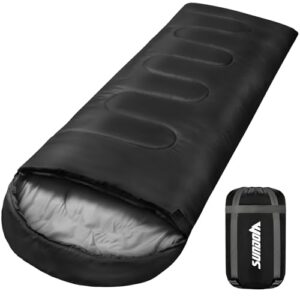 Schlafsack Outdoor für Camping in Schwarz, ergonomische Form, geeignet für alle Jahreszeiten, leicht und kompakt für Rucksackreisen.