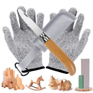 Hochwertiges Schnitzmesser für Kinder ab 6 Jahren, inkl. schnittfester Handschuhe und Holzgriff, ideal für kreative Holzprojekte und Outdoor-Abenteuer