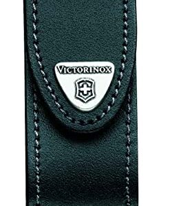 Schwarzes Ledergütel-Etui für Taschenmesser mit hochwertiger Verarbeitung und Klettverschluss, ideal für Outdoor- und Alltagseinsatz.