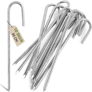 10 Stück 30 cm lange schwere Trampolin-Zeltanker aus verzinktem Stahl mit J-Haken-Design, ideal für die sichere Befestigung von Trampolinen, Zelten und Outdoor-Einrichtungen.