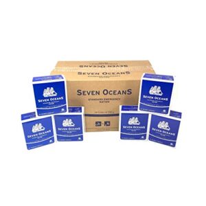 Karton mit Seven Oceans Notration für Notfälle, enthält 24 Packungen à 500g für Outdoor-Abenteuer und Krisensituationen, praktisch verpackt für Vorratshaltung.