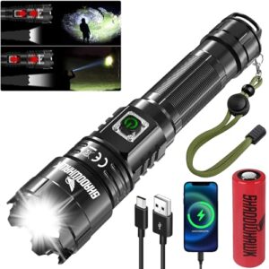 Shadowhawk LED Taschenlampe, aufladbar mit 500000 Lumen, wasserfest, Taktische Taschenlampe mit fünf Lichtmodi für Camping, Wandern und Notfälle.
