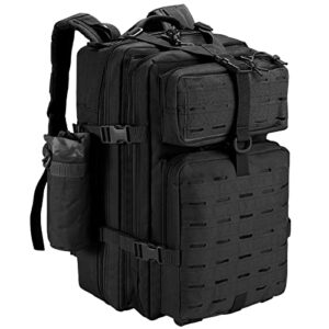 SHANNA Trekkingrucksack in Schwarz, 45L, geeignet für Outdoor-Aktivitäten, ausgestattet mit MOLLE-System, atmungsaktiven Trägern und robustem Reißverschluss.
