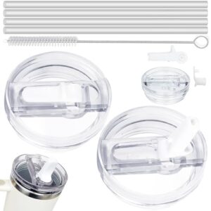 Set von auslaufsicheren Deckeln und Strohhalmen für Stanley Cup 40oz, bestehend aus zwei transparenten Deckeln, vier Strohhalmen und einer Reinigungsbürste.
