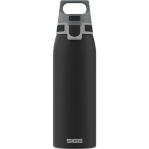 SIGG Edelstahl Trinkflasche Shield ONE Black, 1L, auslaufsicher, geeignet für kohlensäurehaltige Getränke, perfektes Design für Outdoor und Fitness