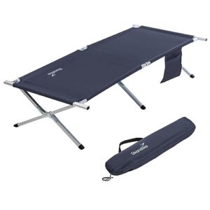 Skandika Campingliege Vuoma, eine klappbare Sonnenliege mit Organizer-Tasche, robustem Aluminiumrahmen, Anti-Rutsch-Füßen für erhöhten Komfort und Sicherheit, ideal für Outdoor-Aktivitäten wie Camping, Strandbesuche und Gartenentspannung.