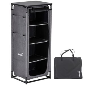 Skandika Campingschrank Ruoka, praktischer Hochschrank mit Werkzeugfreiem Stecksystem, 4 Regalfächer und Tragetasche für Camping und Outdoor-Küche