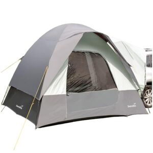 Skandika Heckzelt Pitea SUV für 4 Personen in einem Camping-Setting, mit großen Fenstern, Moskitonetz und freistehender Konstruktion, ideal für Outdoor-Abenteuer