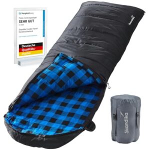 Luxuriöser skandika Dundee Decken-Schlafsack in Schwarz mit kariertem Baumwoll-Flanell Innenfutter, ideal für Outdoor-Aktivitäten bei Temperaturen bis -20°C.