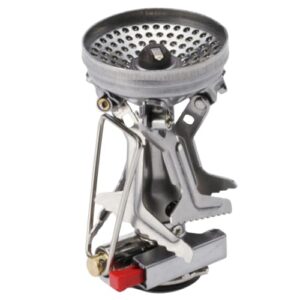 SOTO Amicus mit Stealth Igniter in Grau - kompakter und tragbarer Campingkocher für Outdoor-Aktivitäten mit zuverlässiger Zündung und stabiler Bauweise.