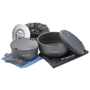 SOTO Navigator Cook Set in Schwarz, praktisches und langlebiges Kochgeschirr aus Aluminium, ideal für Outdoor-Aktivitäten und Camping