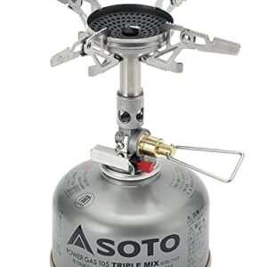 Kompakter und tragbarer Gaskocher SOTO WindMaster mit Mikroregler und 4Flex, ideal für Outdoor-Aktivitäten wie Camping und Wandern.