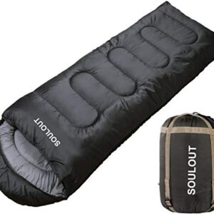 Wasserdichter und warmer Schlafsack für 3-4 Jahreszeiten, ideal für Camping und Outdoor-Aktivitäten, mit minimalistischen Design und Kopfteil.