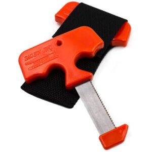 Hochwertige Spezialaufbrechsäge mit ergonomischem T-Griff und Gürtelholster für präzise Schnitte in der Natur, ideal für Jäger und Outdoor-Enthusiasten.