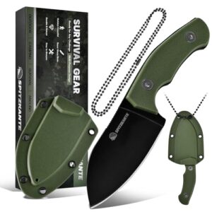 SPITZKANTE Neck Knife PA-D mit schwarzer Klinge und grünem Griff, Full Tang Design, inklusive ABS-Scheide und Kugelkette für Outdoor-Abenteuer.