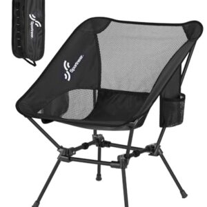Faltbarer Campingstuhl in Schwarz, leicht und kompakt, ideal für Outdoor-Aktivitäten wie Camping, Wandern oder Picknicks. Der Stuhl bietet hervorragende Stabilität und Komfort mit einem modernen Design.