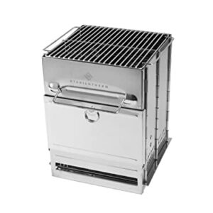 Faltbarer Edelstahl Holzkohle-Grill für Camping und Outdoor, kompakt und robust im modernen Design.