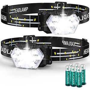 Zwei leistungsstarke LED-Stirnlampen mit 2000 Lumen, ideal für Outdoor-Aktivitäten wie Camping und Joggen, mit robustem Kopfband und austauschbaren AAA-Batterien.