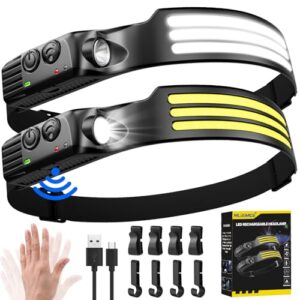 Stirnlampe LED wiederaufladbar mit 3000 Lumen, IPX5 wasserdicht, ideal für Camping, Joggen, Wandern und Angeln. Leichtes Design mit Sensorsteuerung und verschiedenen Lichtmodi.