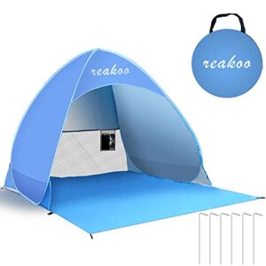 Pop Up Strandmuschel in kräftigen Blautönen, ideal für Schutz vor Sonne und Wind, viel Platz für 2-3 Personen, für Strand und Outdoor-Aktivitäten