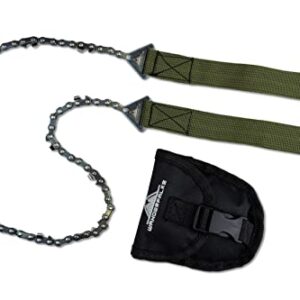 Wanderfalke Survival Handkettensäge aus Carbonstahl mit Gürteltasche für Outdoor und Camping, geeignet für Gartenarbeiten und Wandern.