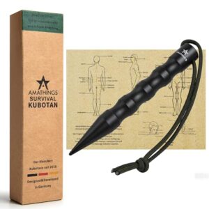 AMATHINGS Survival Kubotan in Schwarz für Selbstverteidigung und Notfälle - effektiv und kompakt, mit Handschlaufe für griffbereiten Einsatz.