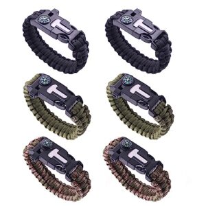 Sipiris 6 Stück Survival Paracord Armband Set in verschiedenen Farben, ideal für Outdoor-Aktivitäten wie Wandern, Camping und Bootfahren.