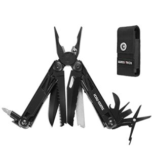 Swiss+Tech Multifunktionszange 16-in-1 im kompakten Design, ideal für Camping, Outdoor-Aktivitäten und Heimwerkerprojekte. Mit verschiedenen Werkzeugen wie Schere, Messer, Säge, Flaschenöffner und Schraubendrehern.