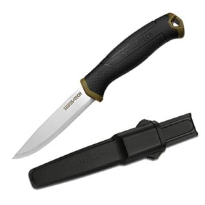 Swiss+Tech Outdoor Messer mit feststehender Klinge, ergonomischem Griff und Kunststoffscheide, ideal für Camping, Jagd und Abenteuer in der Natur.