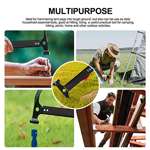 TAGVO Multifunktions Camping Hammer aus hochlegiertem Kohlenstoffstahl, ideal für Camping, Wandern und Outdoor-Aktivitäten, mit Zeltpfahlentferner und Aufbewahrungstasche.