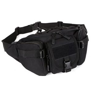 Huntvp® Taktische Gürteltasche in Schwarz, ideal für Outdoor-Aktivitäten wie Laufen, Wandern und Radfahren. Aus robustem Nylon, wasserabweisend, mit mehreren Reißverschlusstaschen und verstellbarem Hüftgurt für optimalen Sitz.