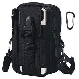Schwarze taktische Hüfttasche aus wasserfestem Material, ideal für Outdoor-Aktivitäten wie Camping, Wandern und Radfahren, mit verstellbarem Tragegurt und Molle-System zur Befestigung.